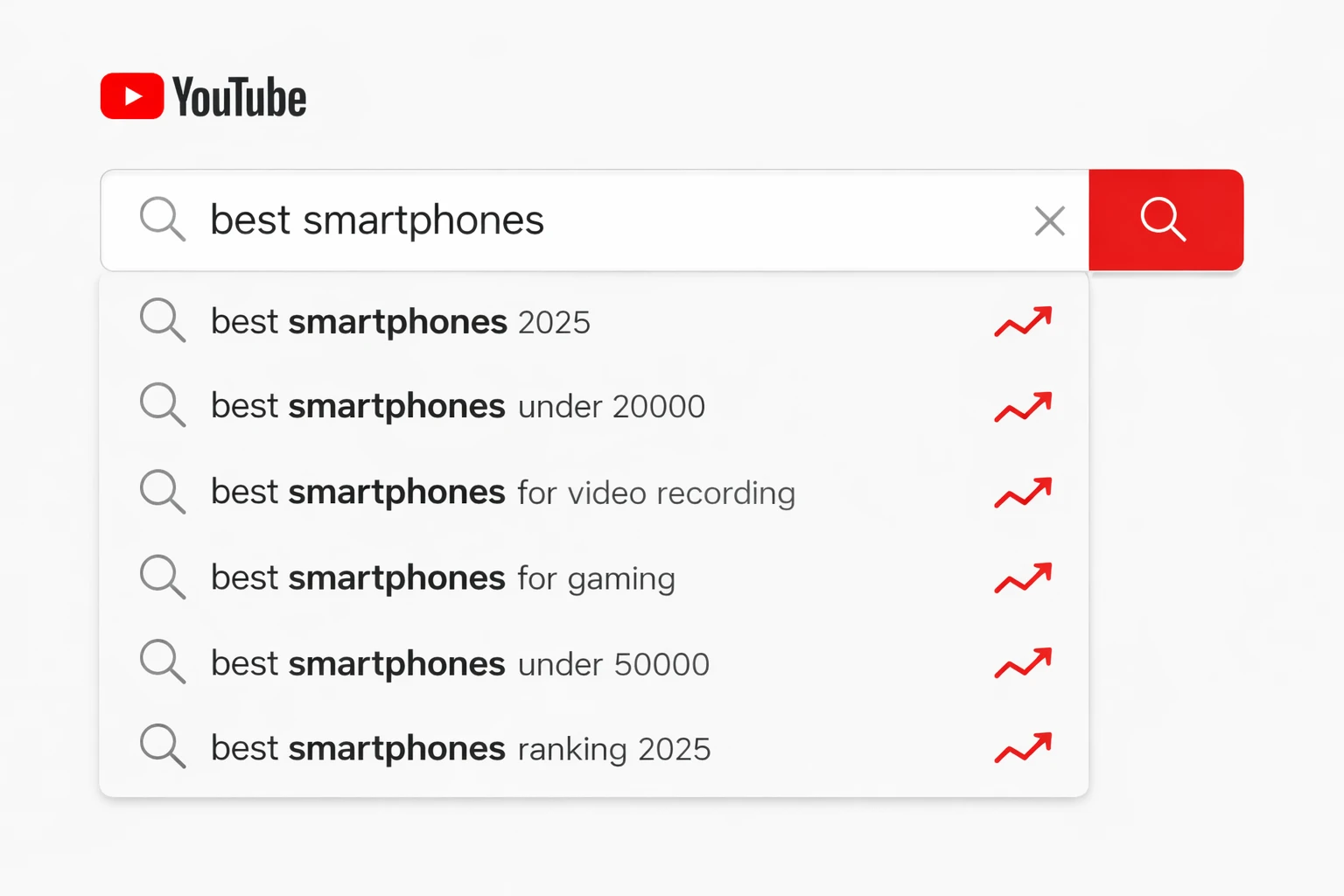 YouTube search suggestions showing trending keyword variations